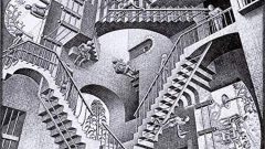 Relativity, 1953. Wood engraving, 10 7/8 x 11 ½ inches
Collection of ROCK J. WALKER / WALKER FINE ART , LTD.
All M.C. Escher’s Works and Text © The M.C. Escher Company, Baarn, The Netherlands.
All Rights Reserved. M.C. Escher ® is a Registered Trademark
